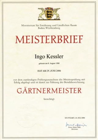 Meisterbrief Gärtnermeister