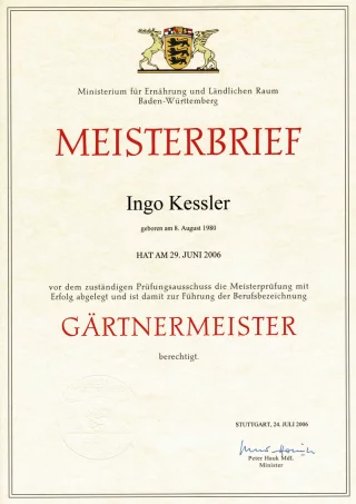 Meisterbrief Gärtnermeister Meisterbrief Gärtnermeister