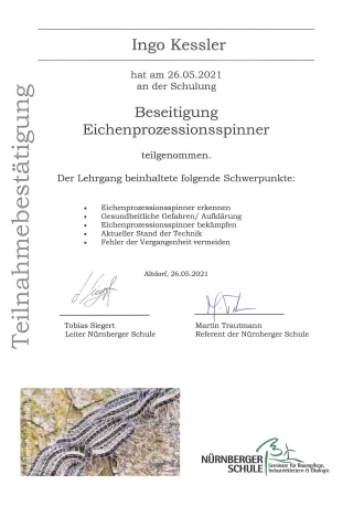 Fortbildung – Nürnberger Schule – Eichenprozessionsspinner – 26.05.2021